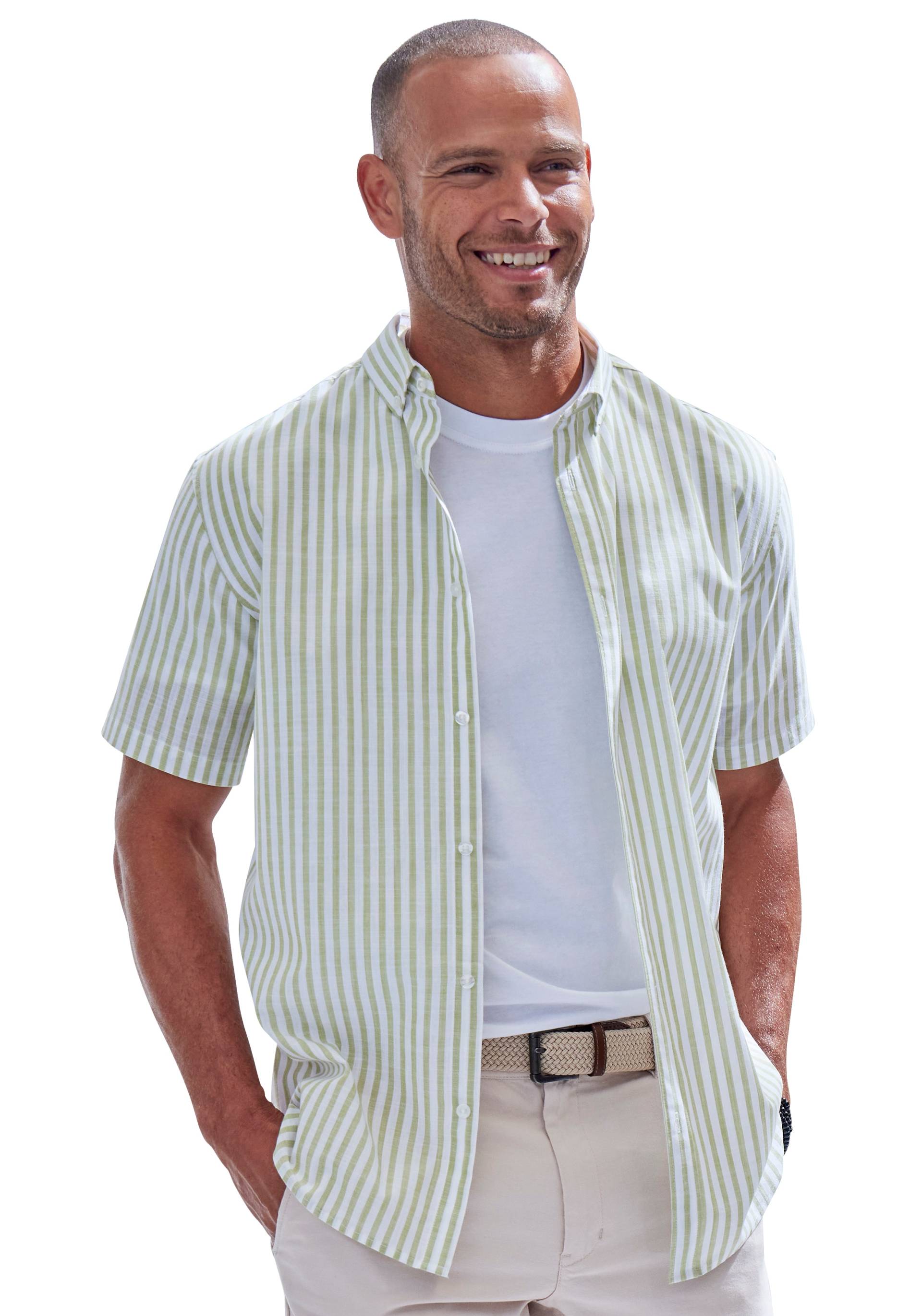 John Devin Kurzarmhemd »Regular Fit,«, Streifenhemd mit Button-down-Kragen aus reiner Baumwolle von John Devin