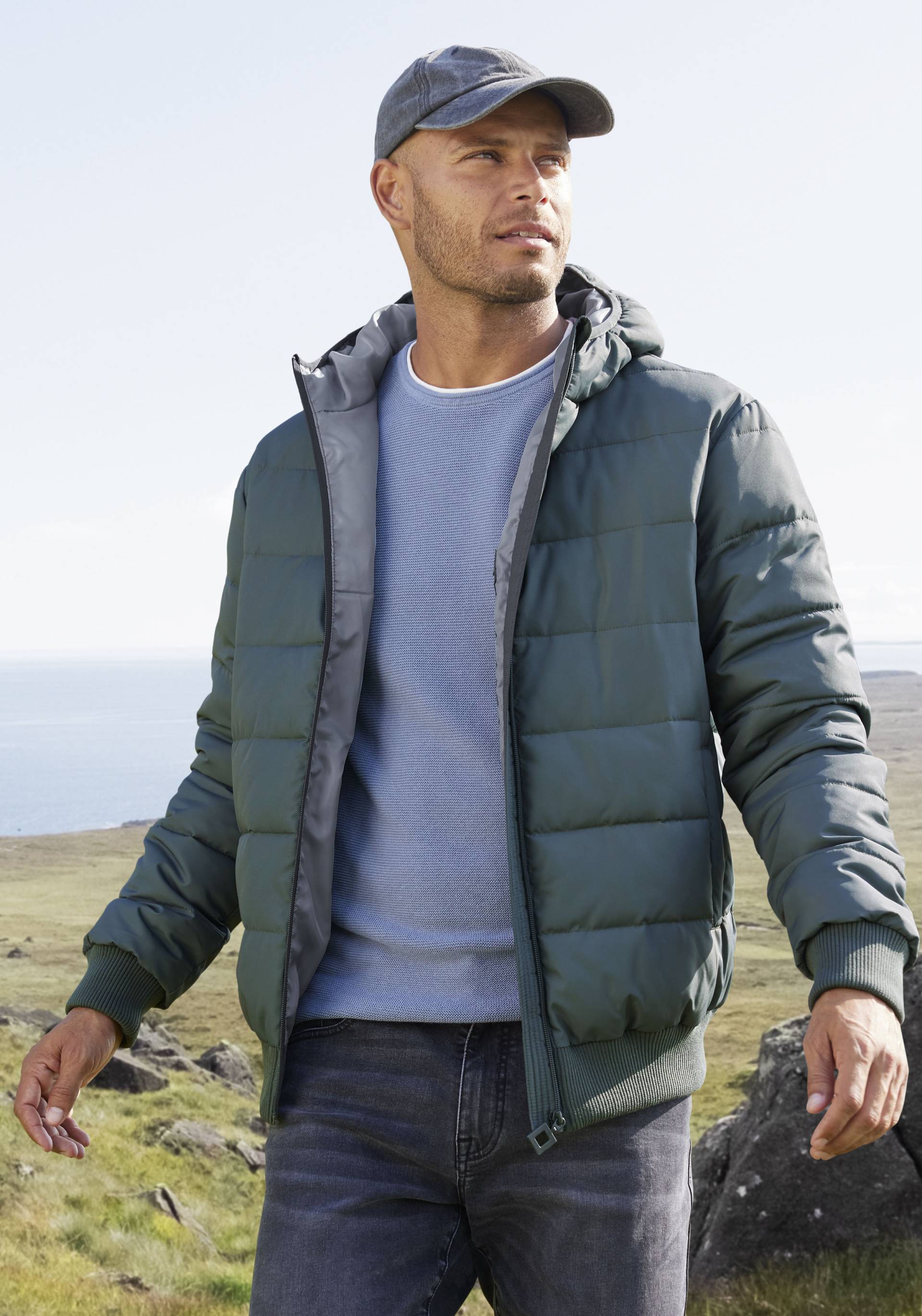 John Devin Steppjacke, mit Kapuze, Outdoorjacke mit Strickbündchen von John Devin