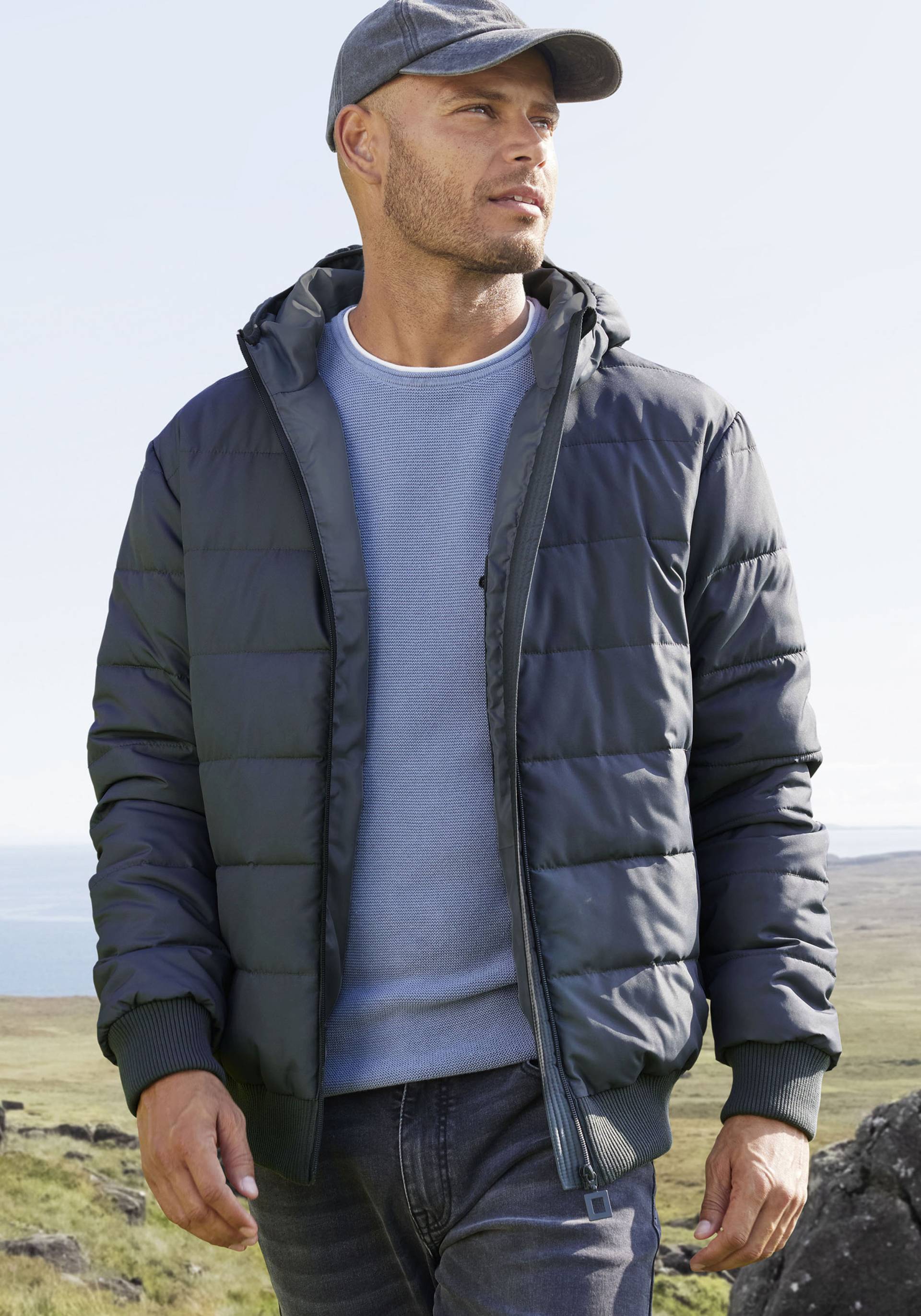 John Devin Steppjacke, mit Kapuze, Outdoorjacke mit Strickbündchen von John Devin