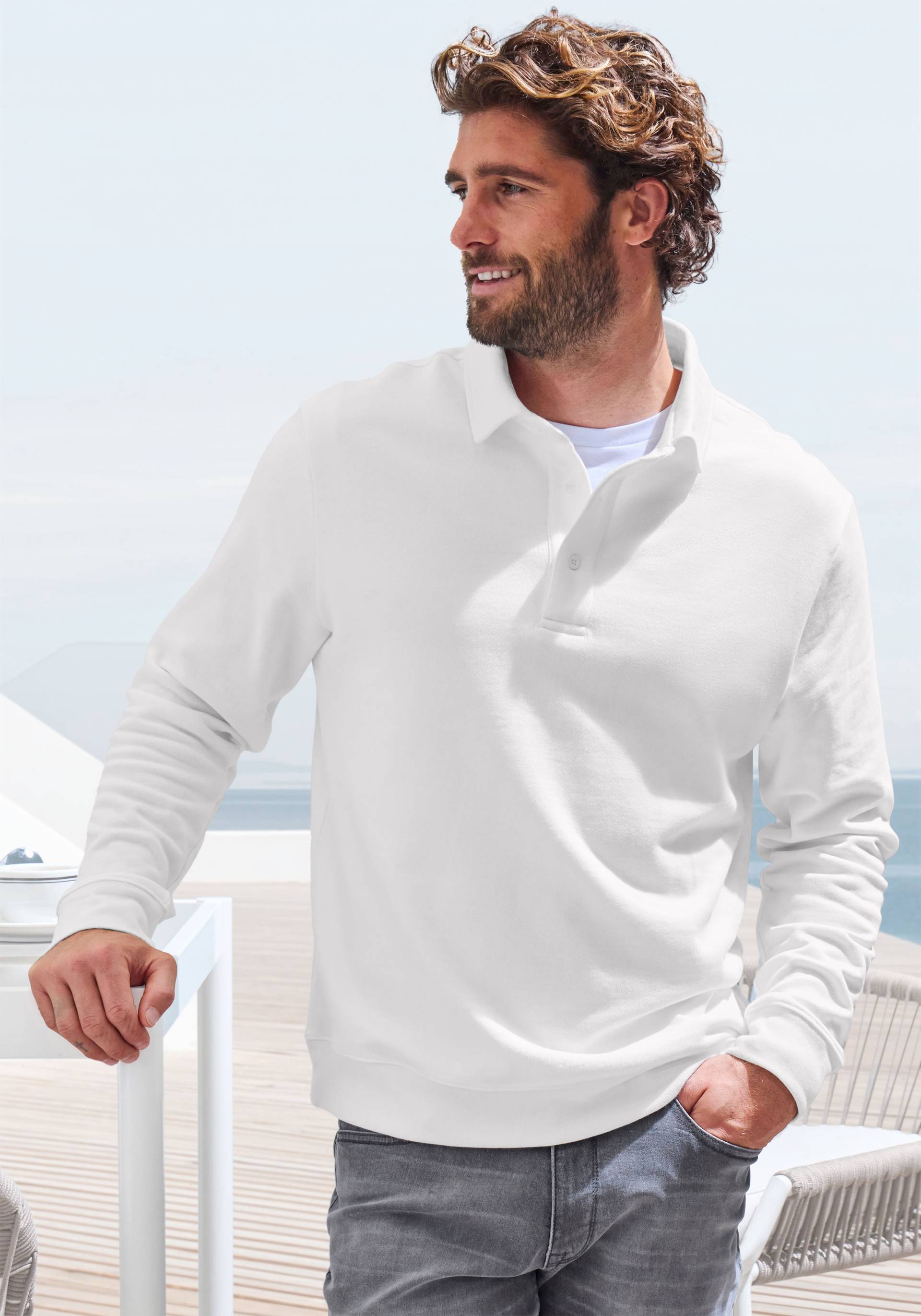 John Devin Sweatshirt, Langarm, Sweatshirt mit Polokragen, Baumwollmischung von John Devin