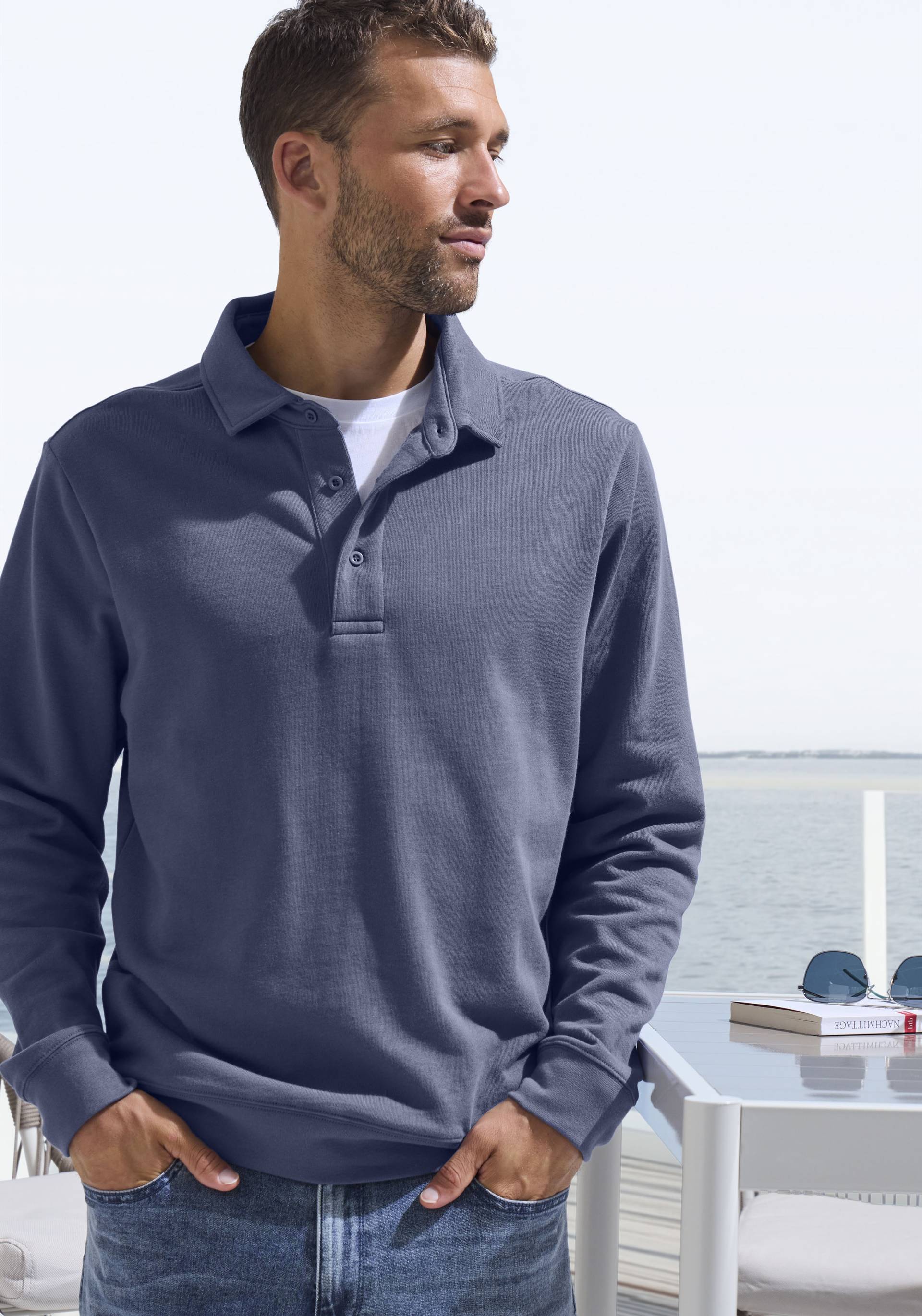 John Devin Sweatshirt, Langarm, Sweatshirt mit Polokragen, Baumwollmischung von John Devin