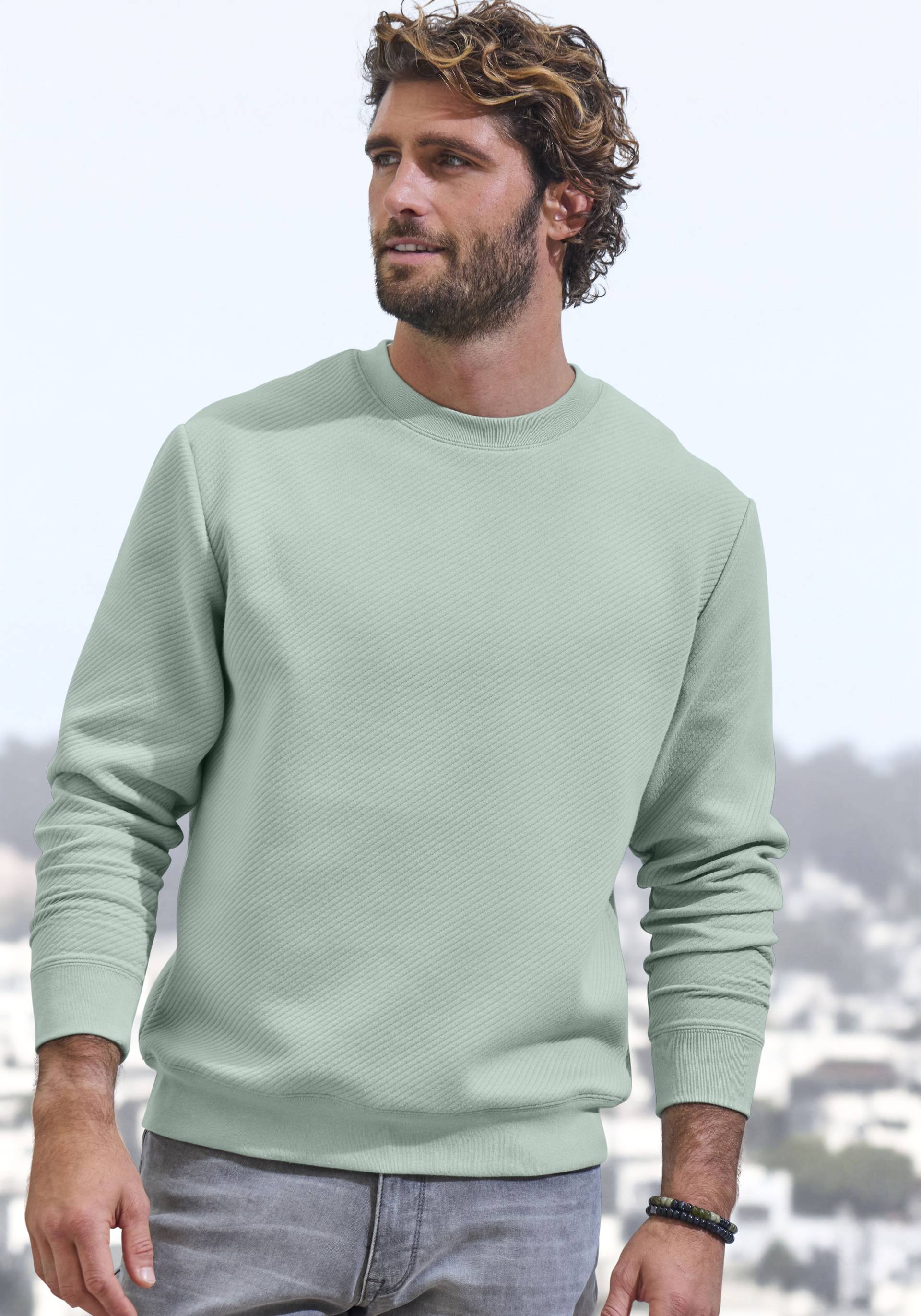 John Devin Sweatshirt, Langarm, Sweatshirt mit Struktur, Rundhals, Baumwollmischung von John Devin