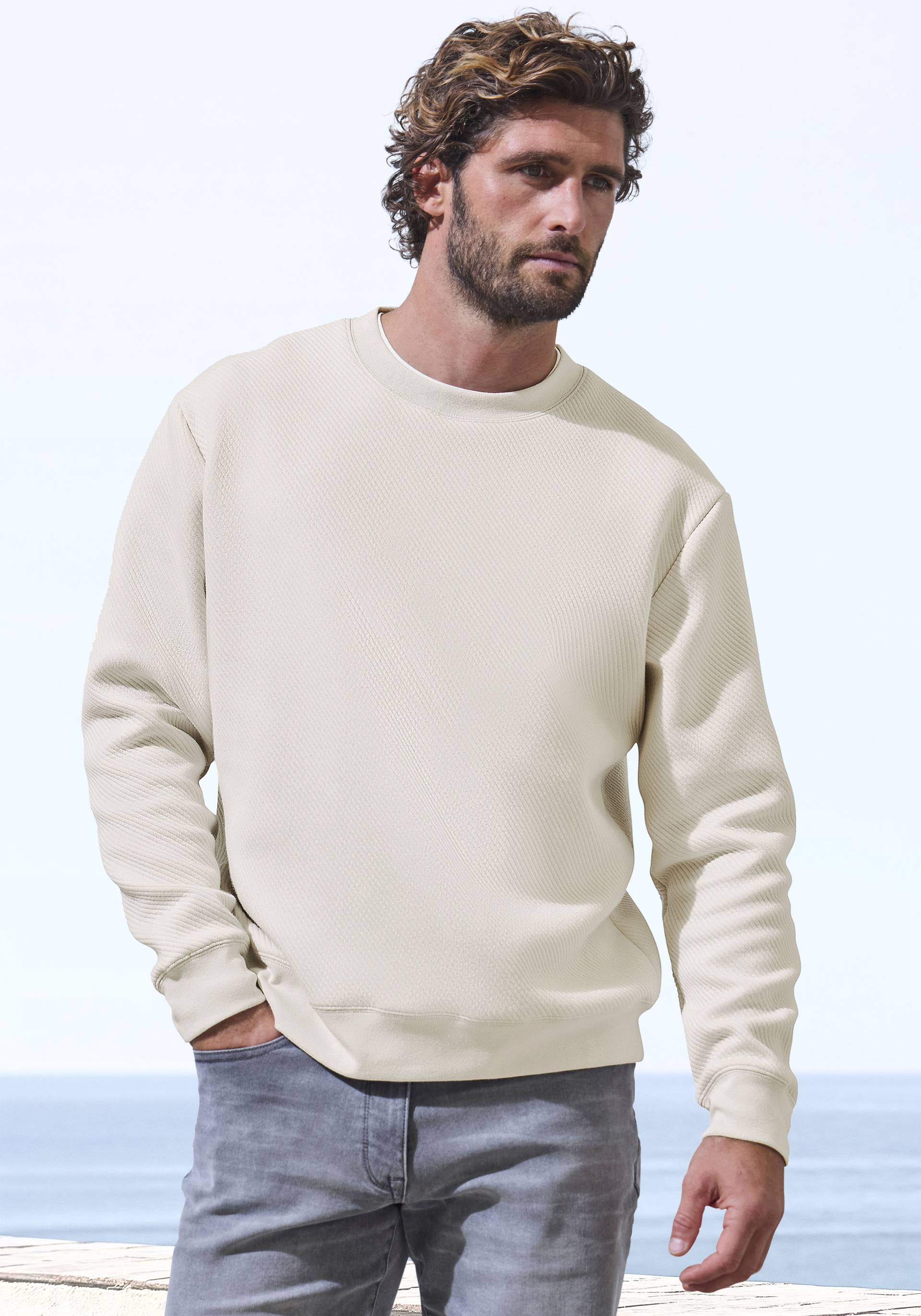 John Devin Sweatshirt, Langarm, Sweatshirt mit Struktur, Rundhals, Baumwollmischung von John Devin