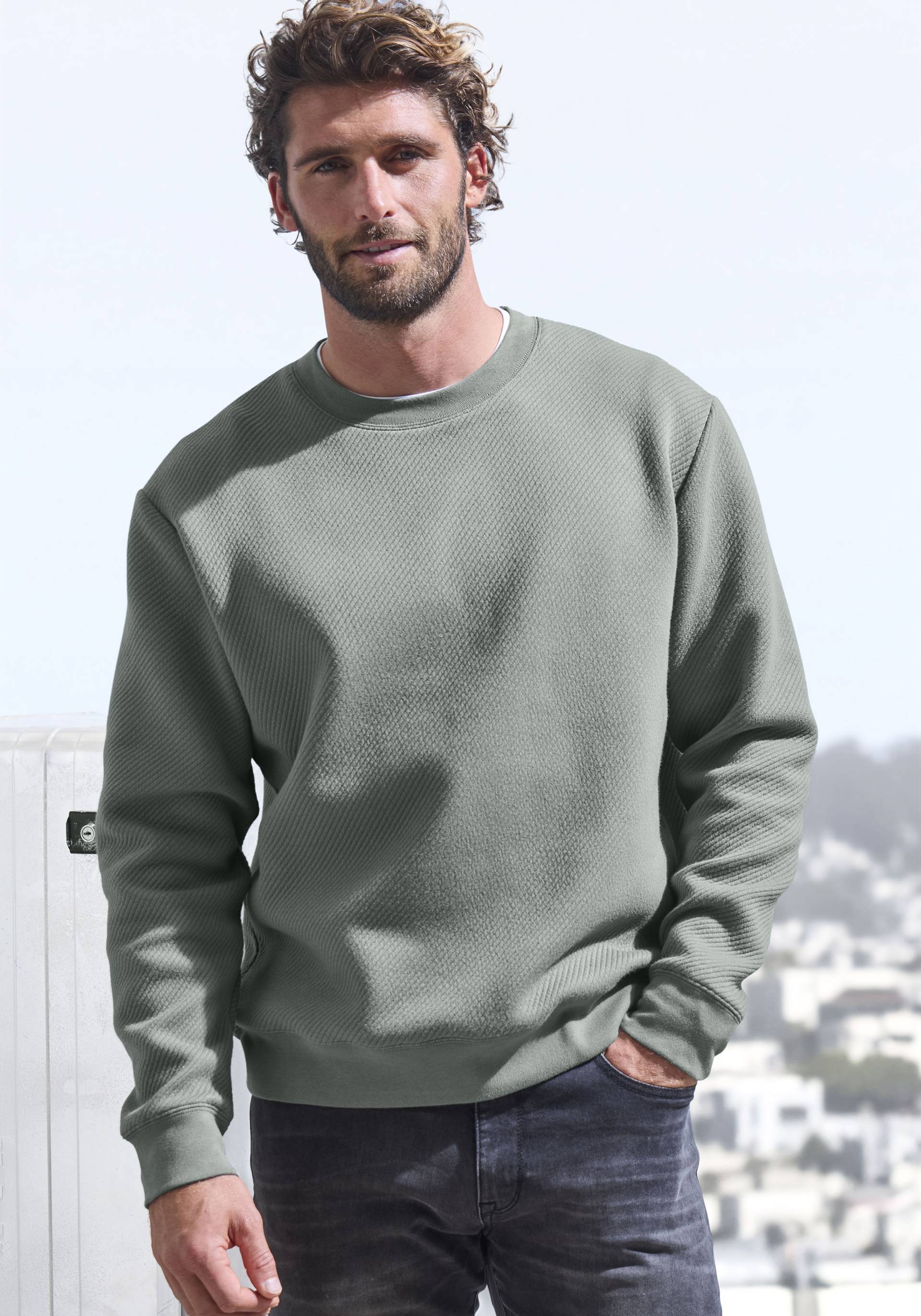 John Devin Sweatshirt, Langarm, Sweatshirt mit Struktur, Rundhals, Baumwollmischung von John Devin