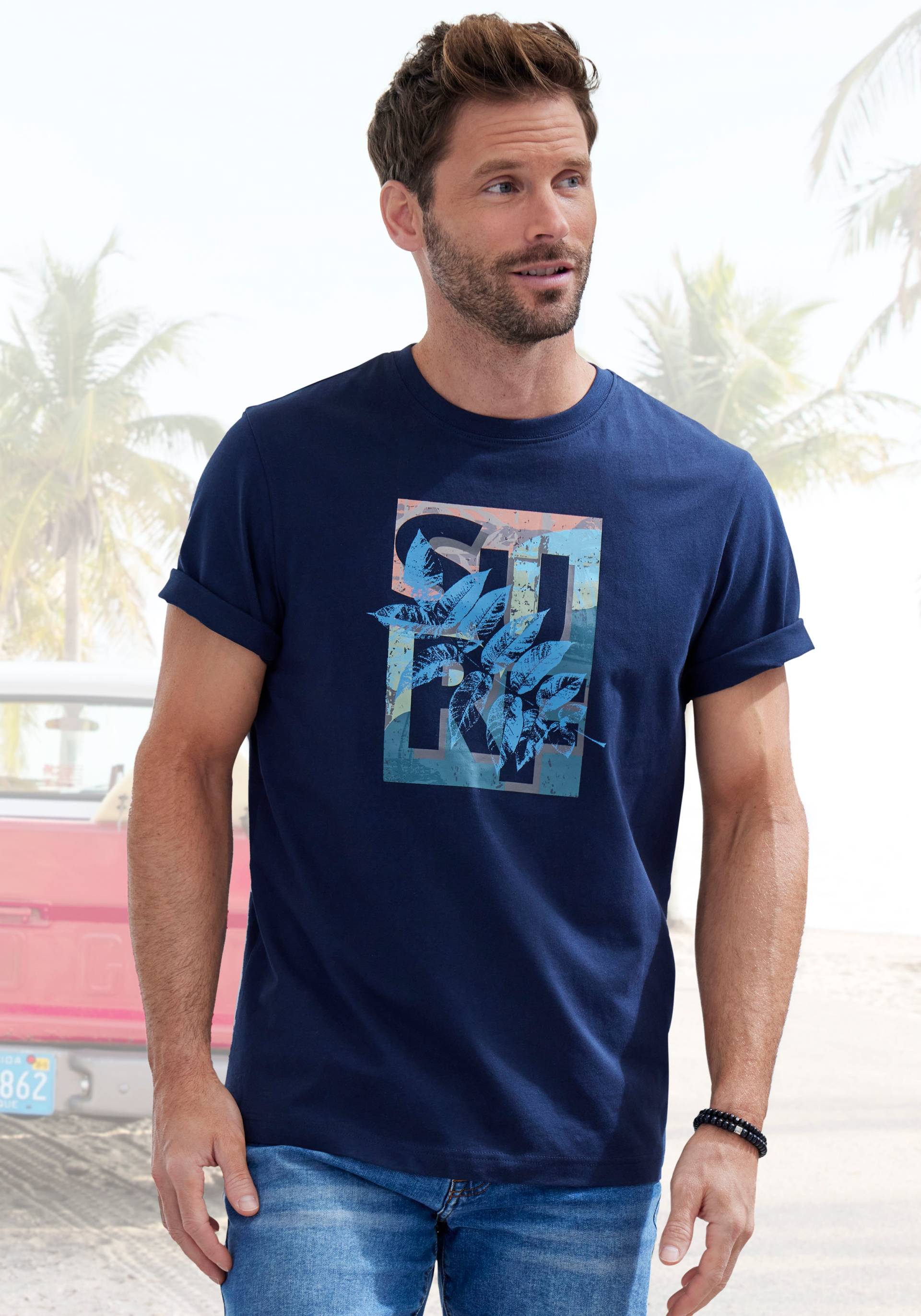 John Devin T-Shirt, Rundhalsshirt mit Surf -Aufdruck aus reiner Baumwolle von John Devin