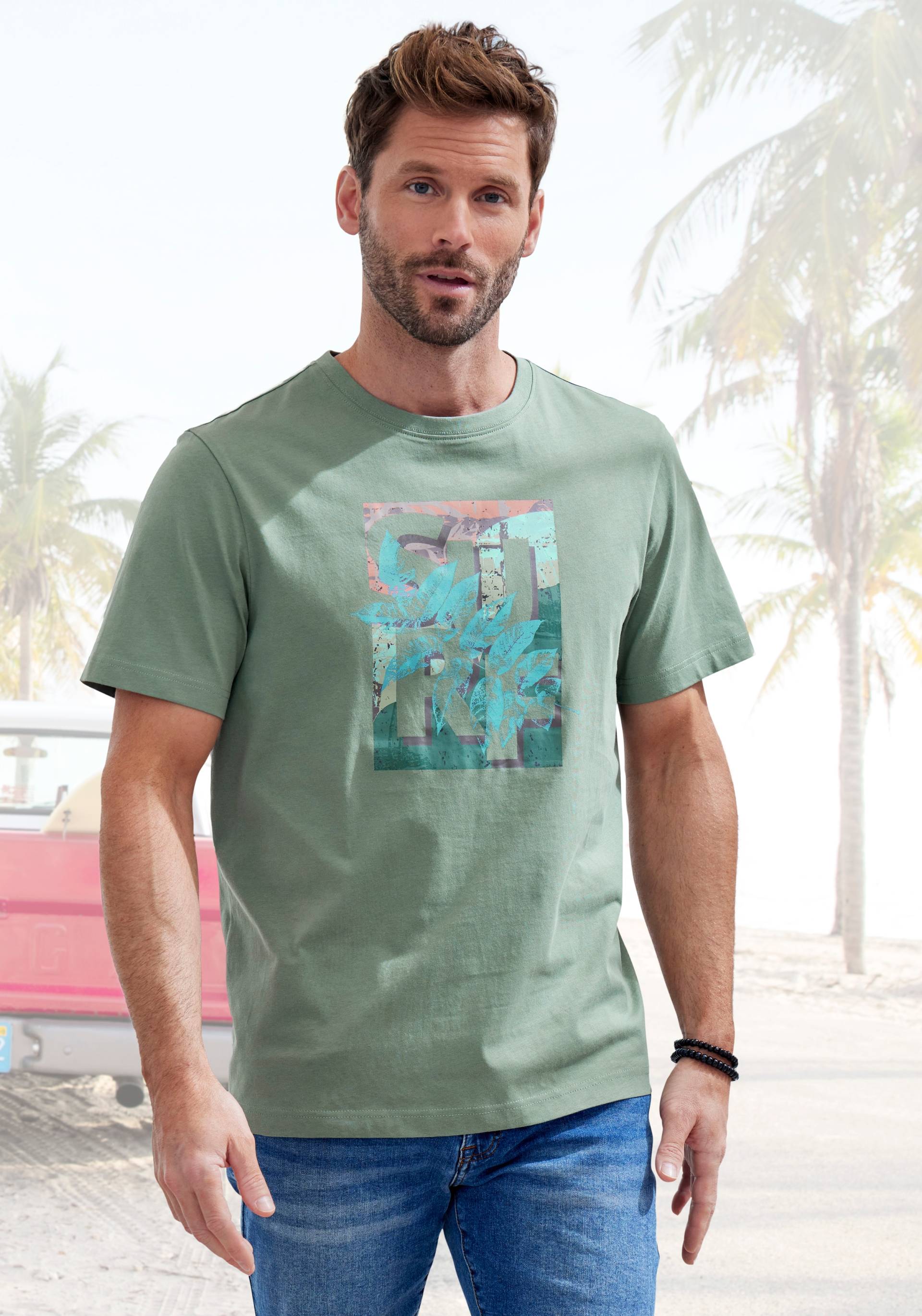 John Devin T-Shirt, Rundhalsshirt mit Surf -Aufdruck aus reiner Baumwolle von John Devin