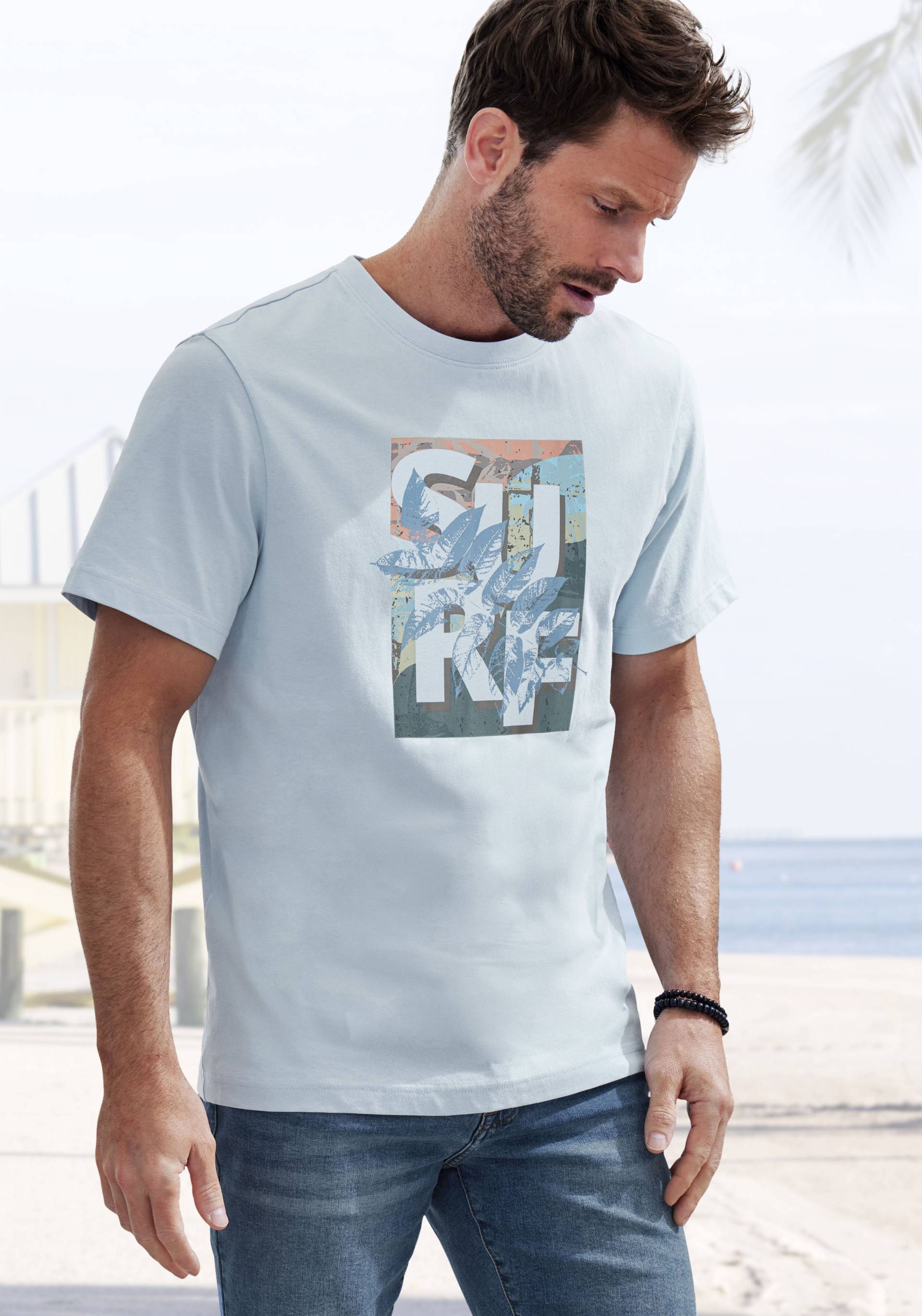 John Devin T-Shirt, Rundhalsshirt mit Surf -Aufdruck aus reiner Baumwolle von John Devin