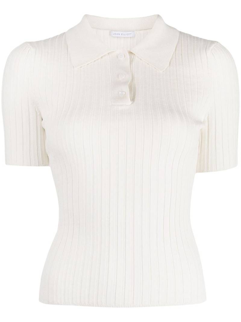 John Elliott short-sleeve ribbed-knit polo top - White von John Elliott