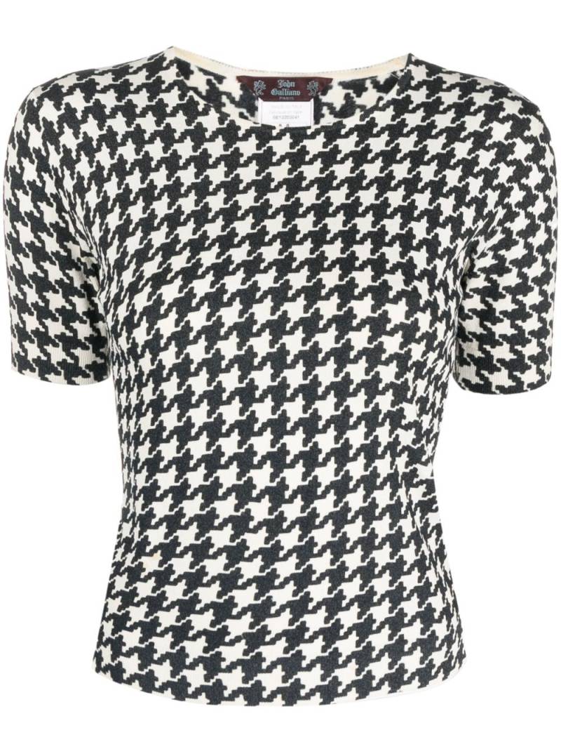 John Galliano Pre-Owned 1990s houndstooth print short-sleeved top - Black von John Galliano Pre-Owned