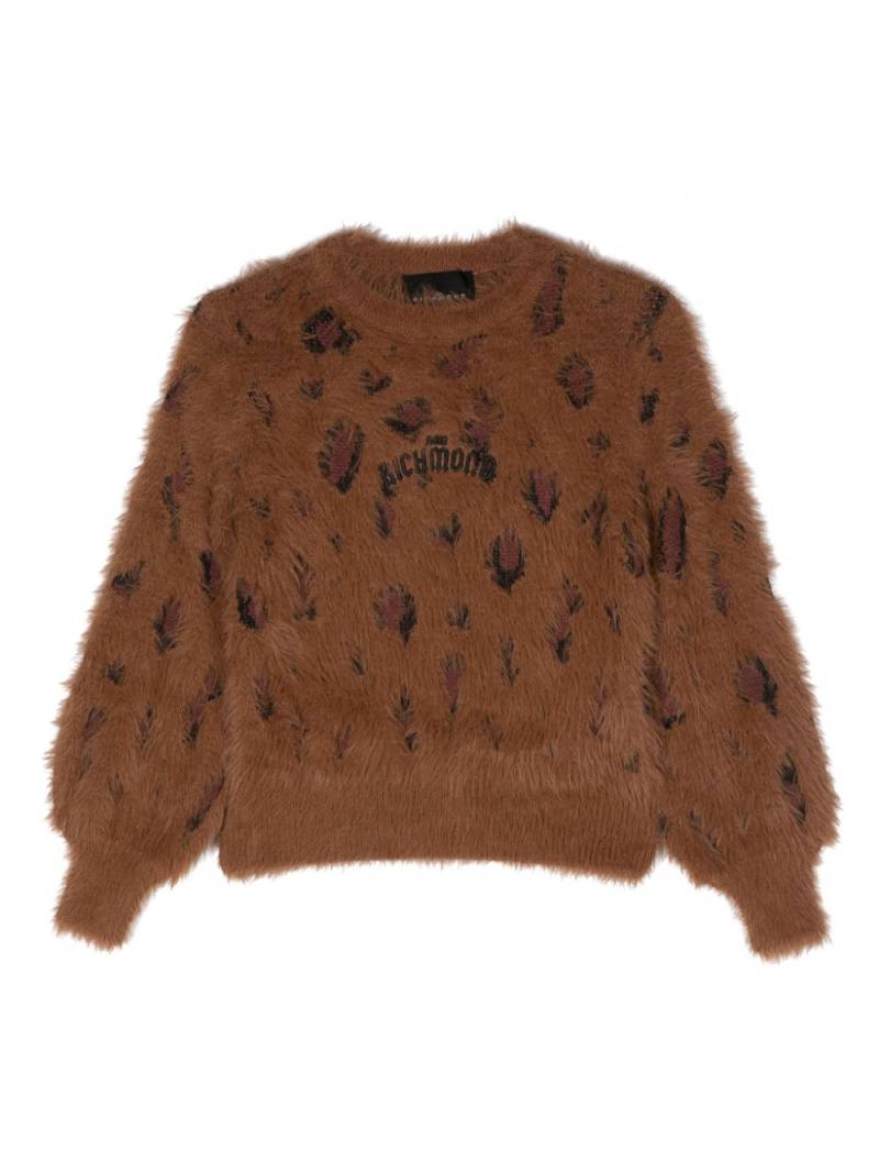 John Richmond Junior leopard-print logo-embroidered jumper - Brown von John Richmond Junior