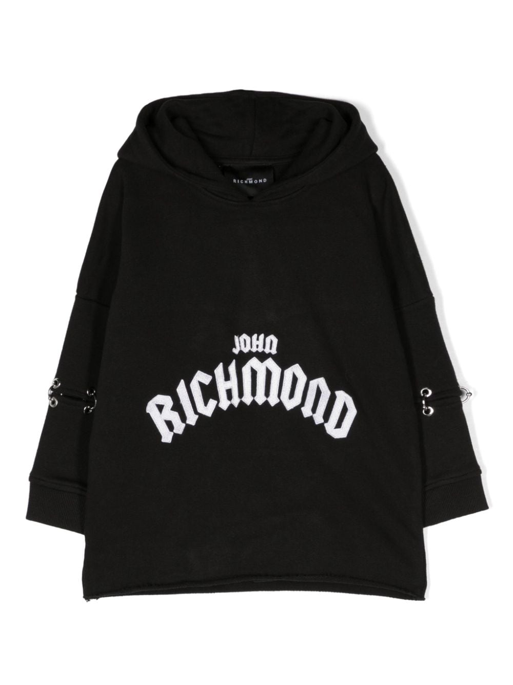 John Richmond Junior logo-appliqué ring-embellished cotton hoodie - Black von John Richmond Junior