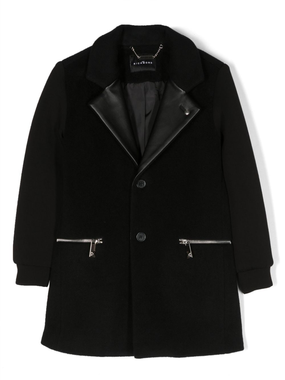 John Richmond Junior logo-appliqué wool single-breasted coat - Black von John Richmond Junior