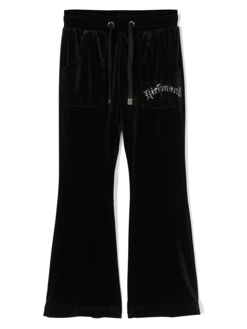 John Richmond Junior logo-embellished velour track pants - Black von John Richmond Junior