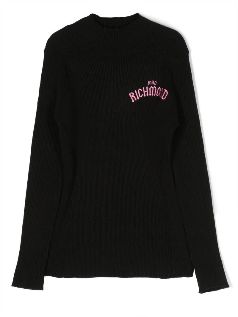 John Richmond Junior logo-embroidered ribbed-knit jumper - Black von John Richmond Junior