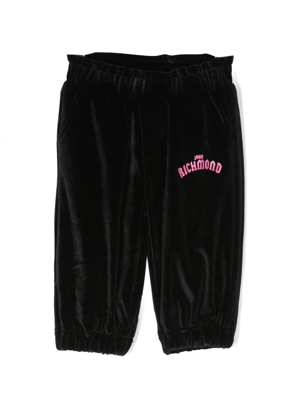 John Richmond Junior logo-embroidered velour sweat trousers - Black von John Richmond Junior