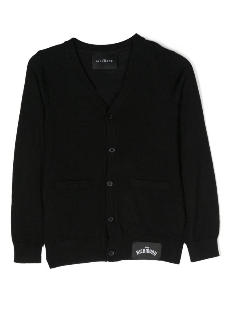 John Richmond Junior logo-patch V-neck cardigan - Black von John Richmond Junior