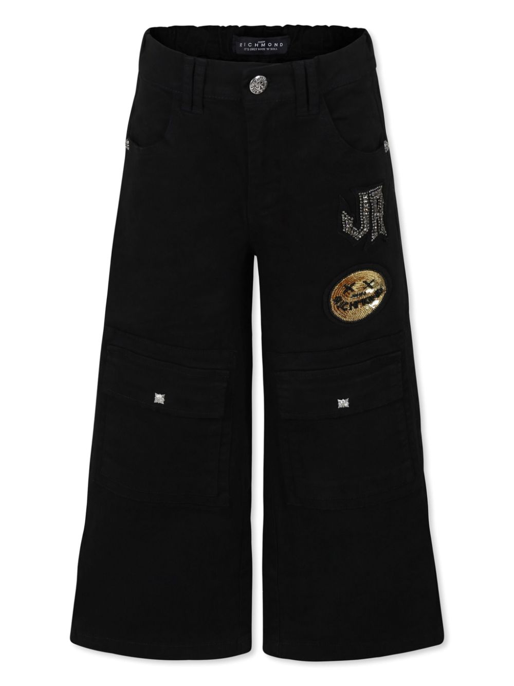 John Richmond Junior logo-patch flared trousers - Black von John Richmond Junior