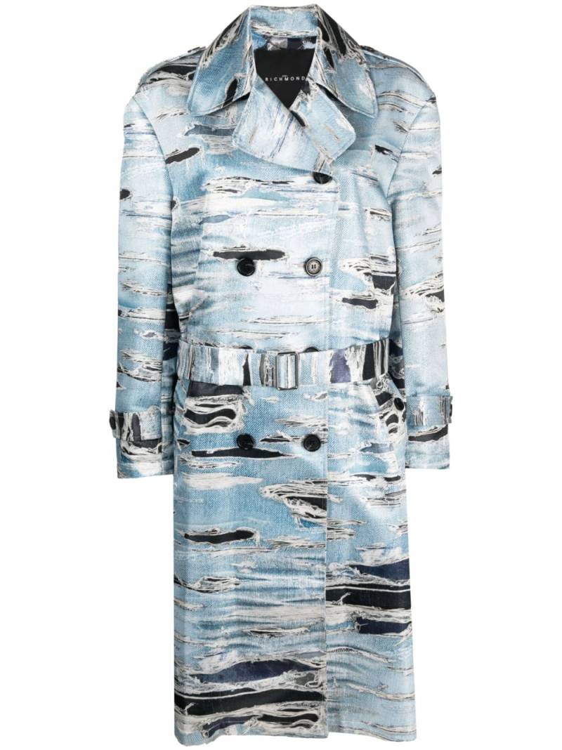 John Richmond Nabhia abstract-print trench coat - Blue von John Richmond