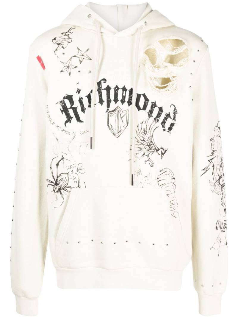 John Richmond Numedil distressed-effect hoodie - Neutrals von John Richmond