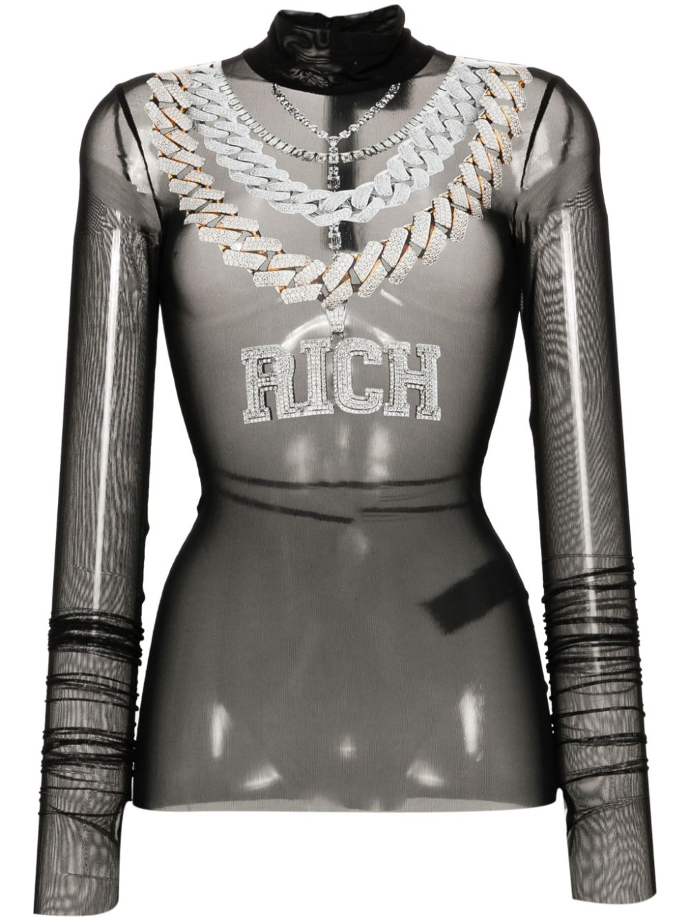 John Richmond chain-print mesh top - Black von John Richmond