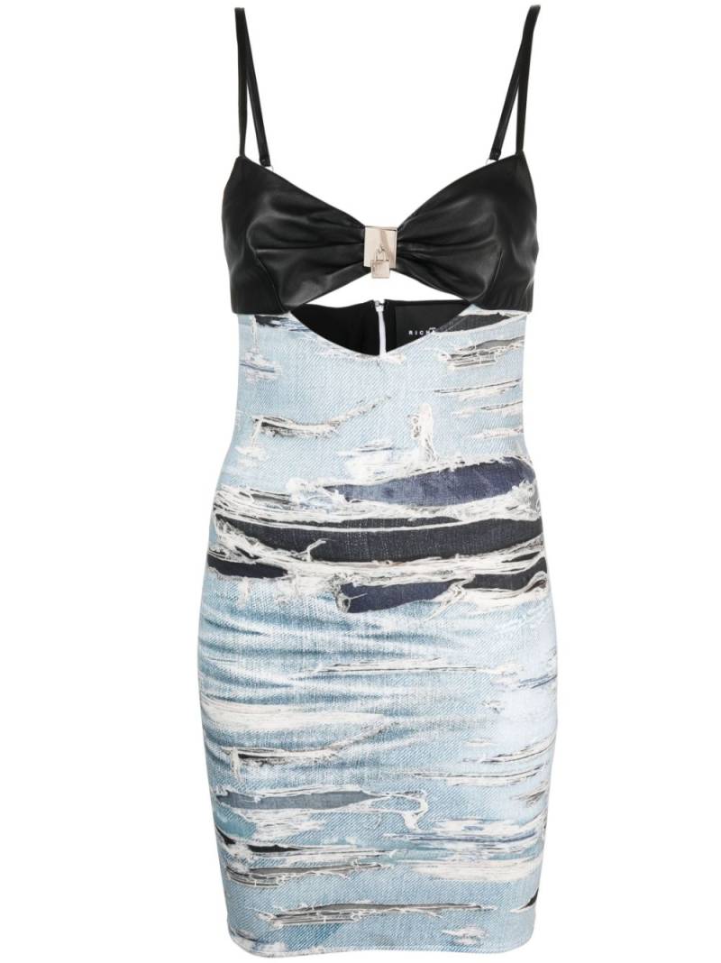 John Richmond distressed denim-print mini dress - Blue von John Richmond