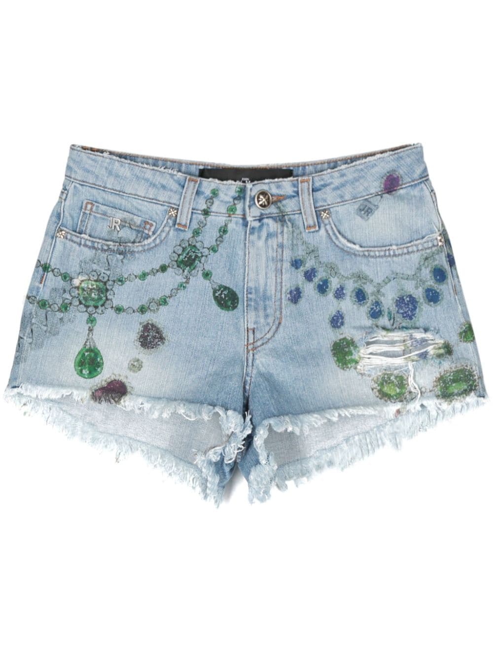 John Richmond graphic-print denim mini shorts - Blue von John Richmond