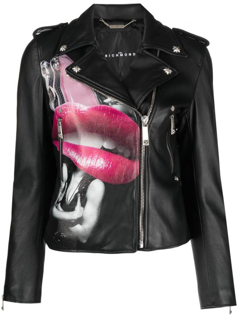 John Richmond photograph-print leather biker jacket - Black von John Richmond