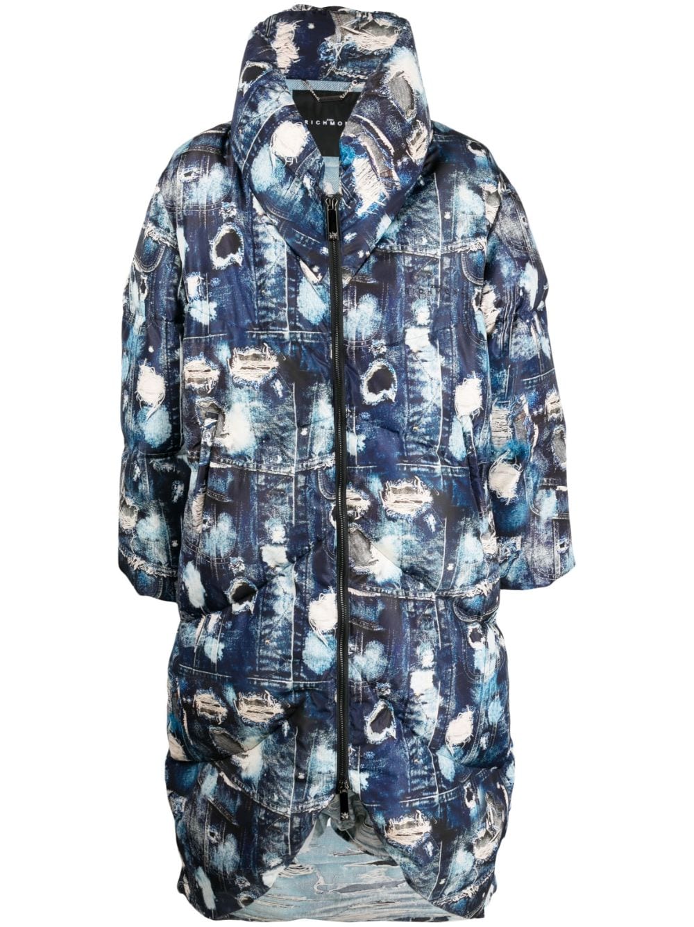 John Richmond ripped denim-print padded coat - Blue von John Richmond