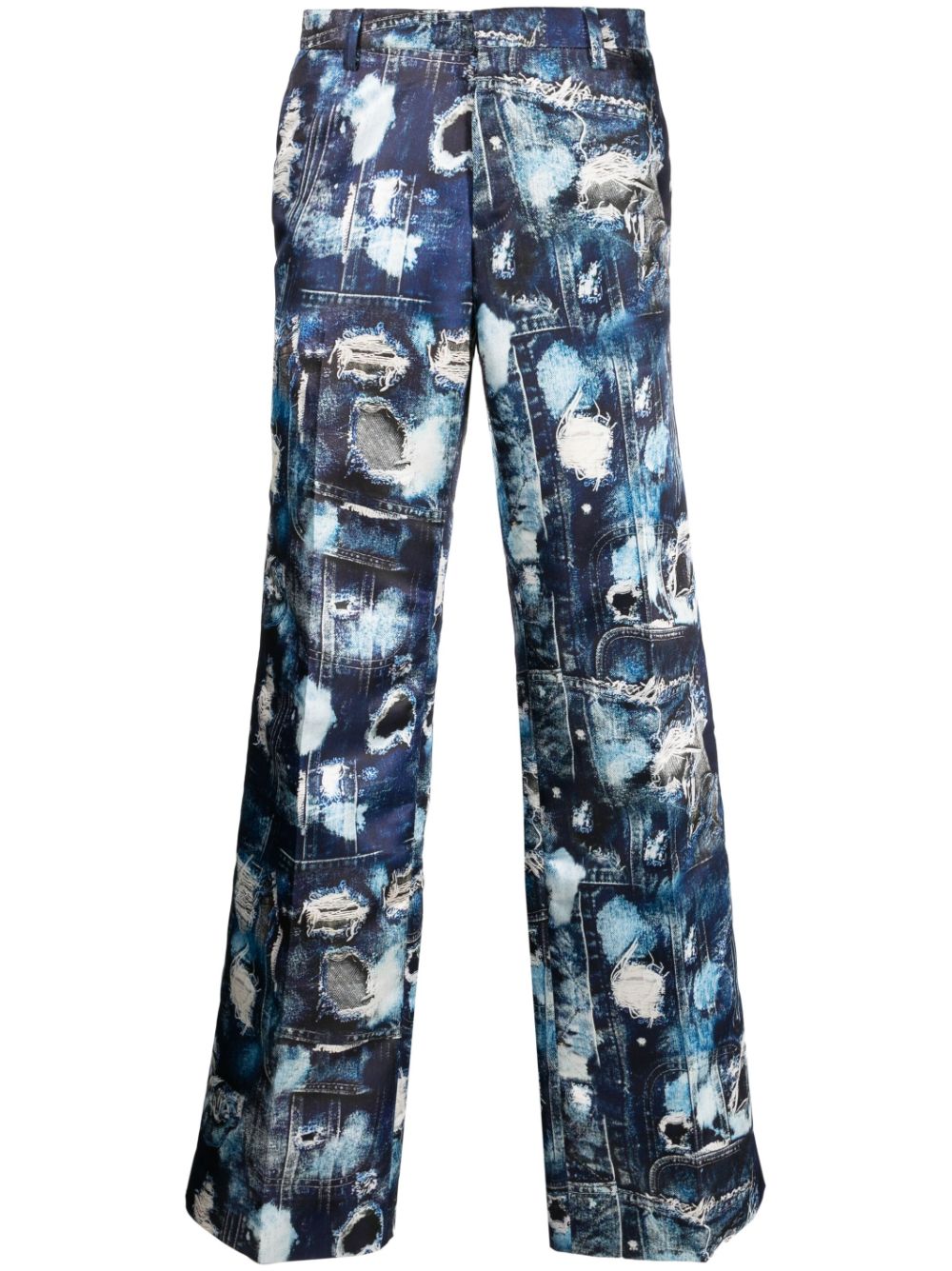 John Richmond ripped denim-print tailored trousers - Blue von John Richmond