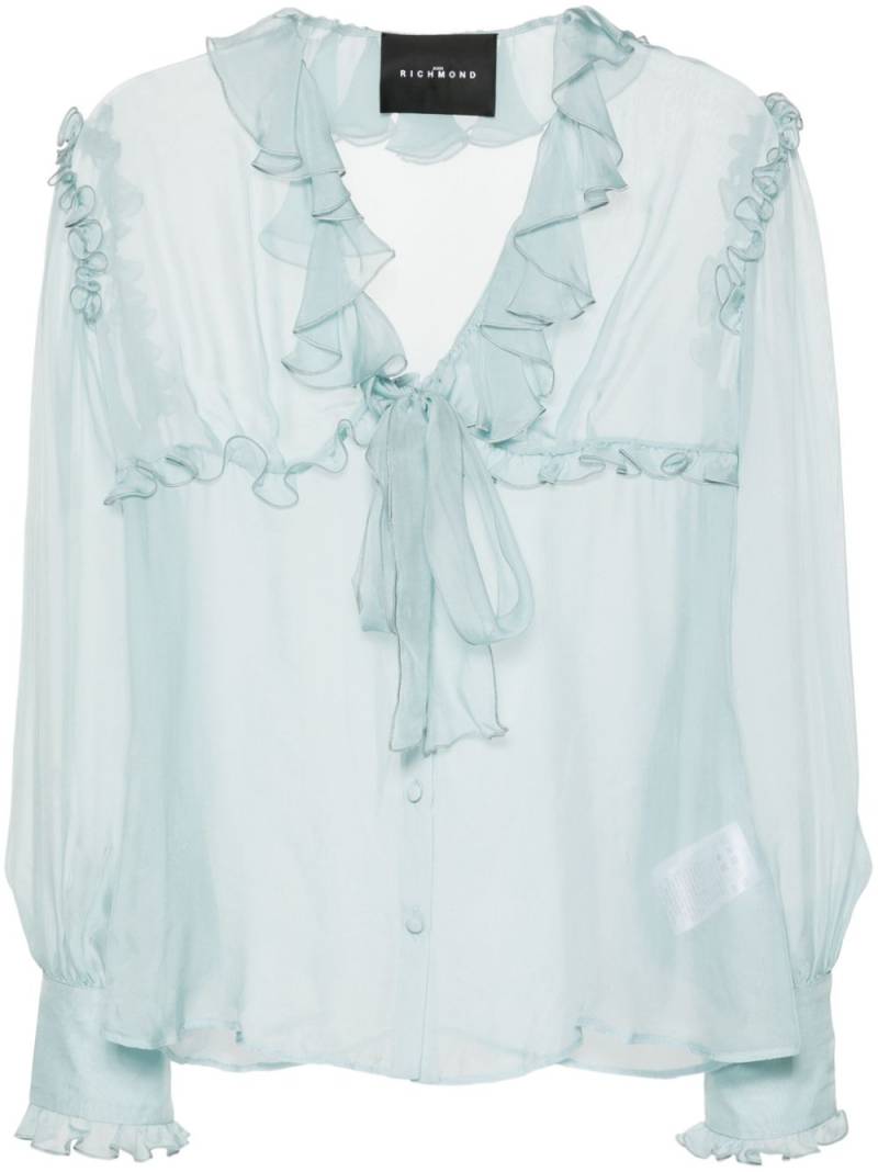 John Richmond ruffled sheer blouse - Blue von John Richmond