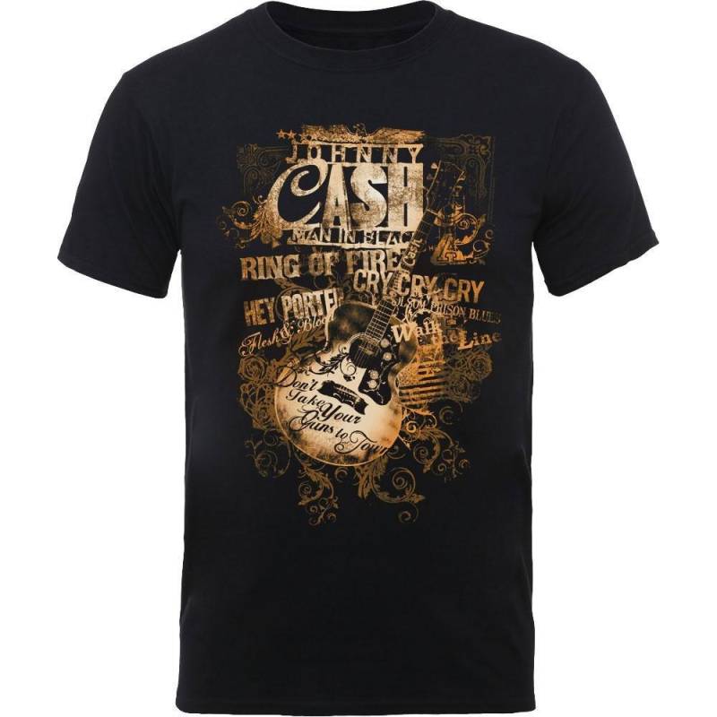 Johnny Cash - Guitar Song Titles TShirt, für Damen, Schwarz, Größe L von Johnny Cash