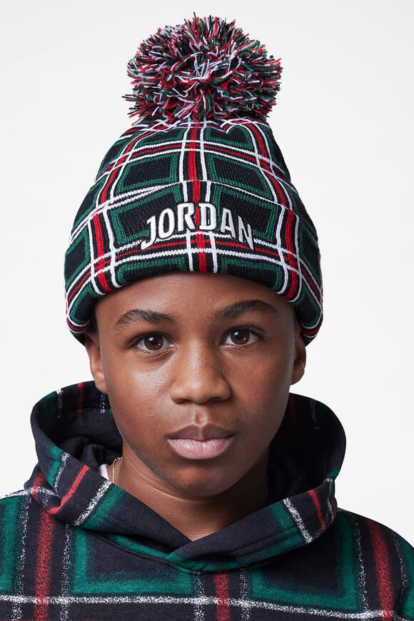 Jordan Holiday Plaid Pom-Beanie | Black + Dark Green + Red | Jungen  | Einheitsgroesse von Jordan