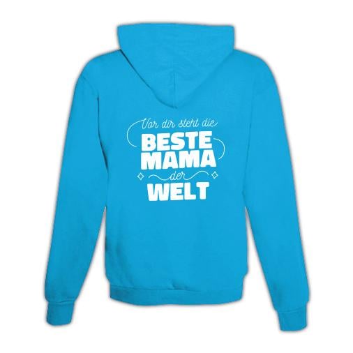 JoyLine Hoodie mit Zipper Beste Mama der Welt Unisex Farbe: Hellblau/Türkis, Grösse: M von JoyLine