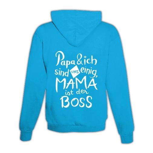 JoyLine Hoodie mit Zipper Mama ist der Boss Unisex Farbe: Hellblau/Türkis, Grösse: M von JoyLine