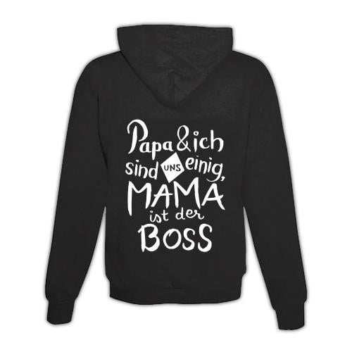 JoyLine Hoodie mit Zipper Mama ist der Boss Unisex Farbe: Schwarz, Grösse: L von JoyLine