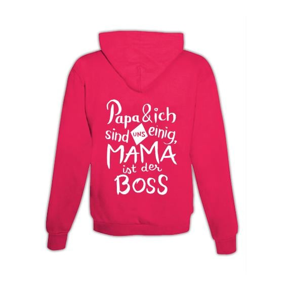 JoyLine Hoodie mit Zipper Mama ist der Boss Unisex Farbe: Pink, Grösse: L von JoyLine