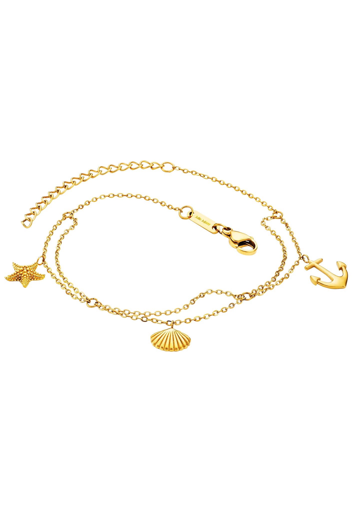 Julie Julsen Fusskette mit Anhänger »ANKLET, ANCHOR-STARFISH-SHELL, JJAC29329G, JJAC29329S« von Julie Julsen