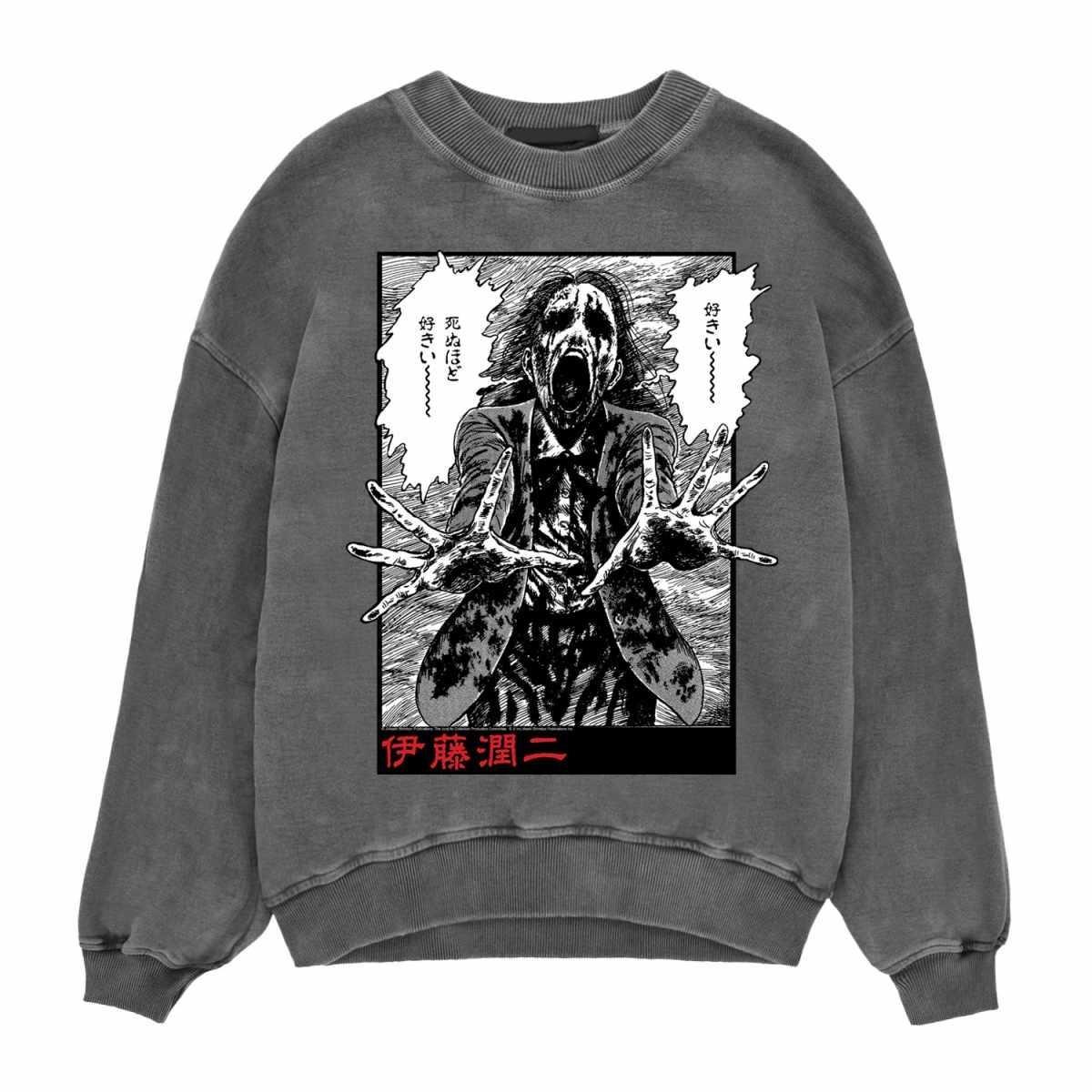 Sweatshirt Acid Wash Damen Schwarz L von Junji-Ito