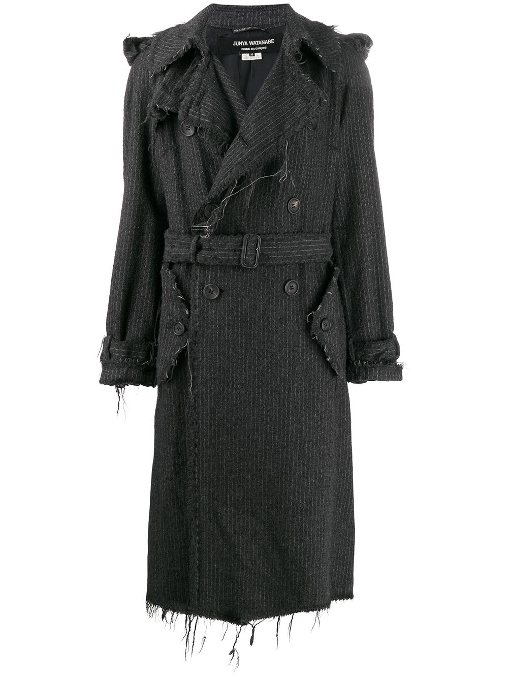 Junya Watanabe Comme des Garçons Pre-Owned pinstripe frayed trench coat - Grey von Junya Watanabe Comme des Garçons Pre-Owned