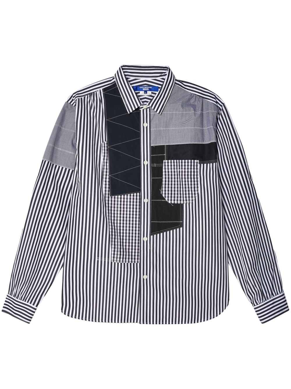 Junya Watanabe MAN patchwork striped cotton shirt - Black von Junya Watanabe MAN