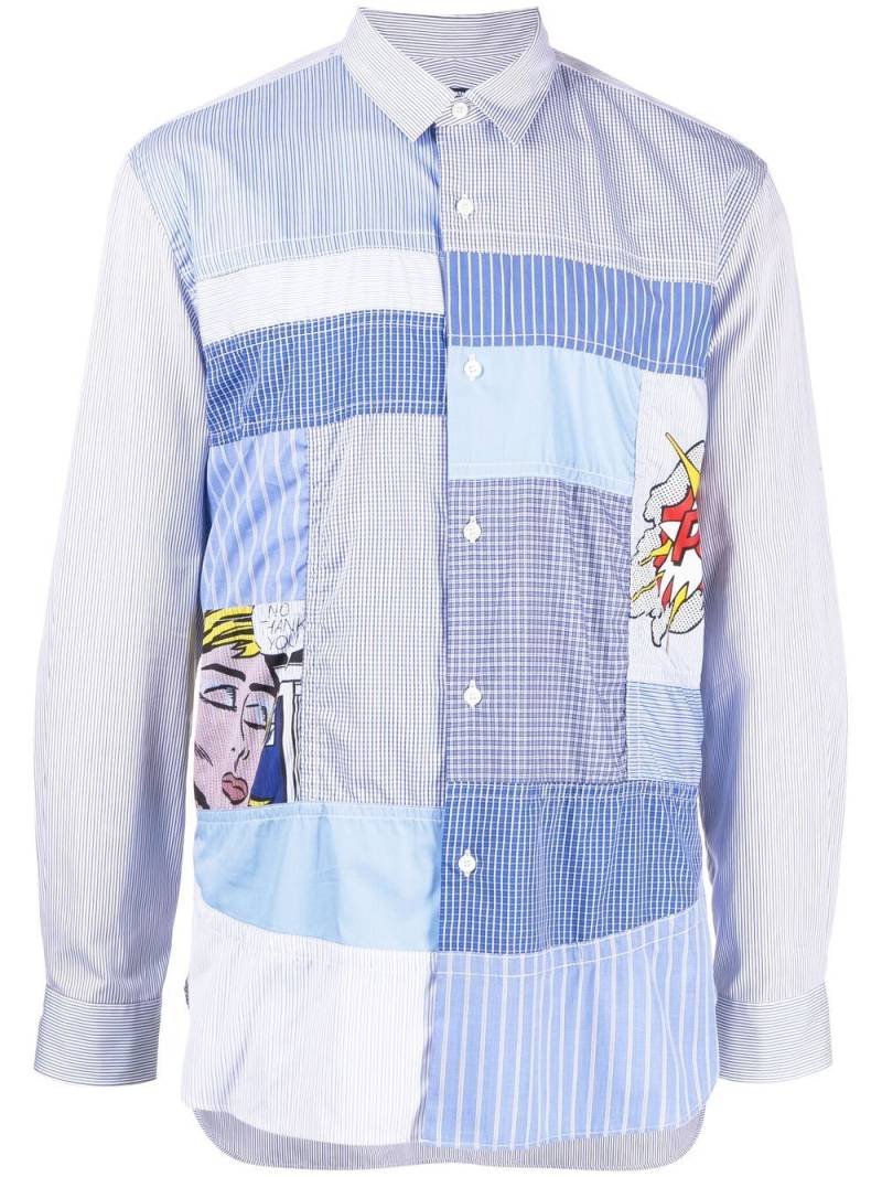 Junya Watanabe MAN striped patchwork long sleeve shirt - Blue von Junya Watanabe MAN