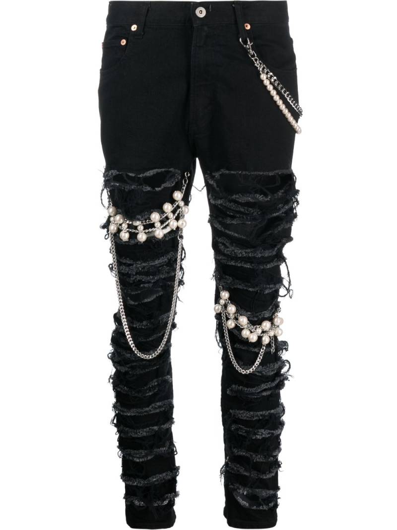 Junya Watanabe chain-link ripped skinny jeans - Black von Junya Watanabe