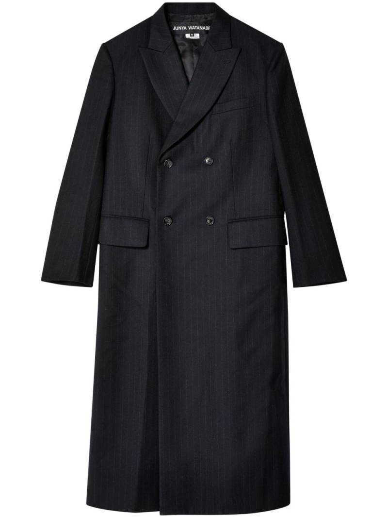 Junya Watanabe pinstriped wool double-breasted coat - Black von Junya Watanabe