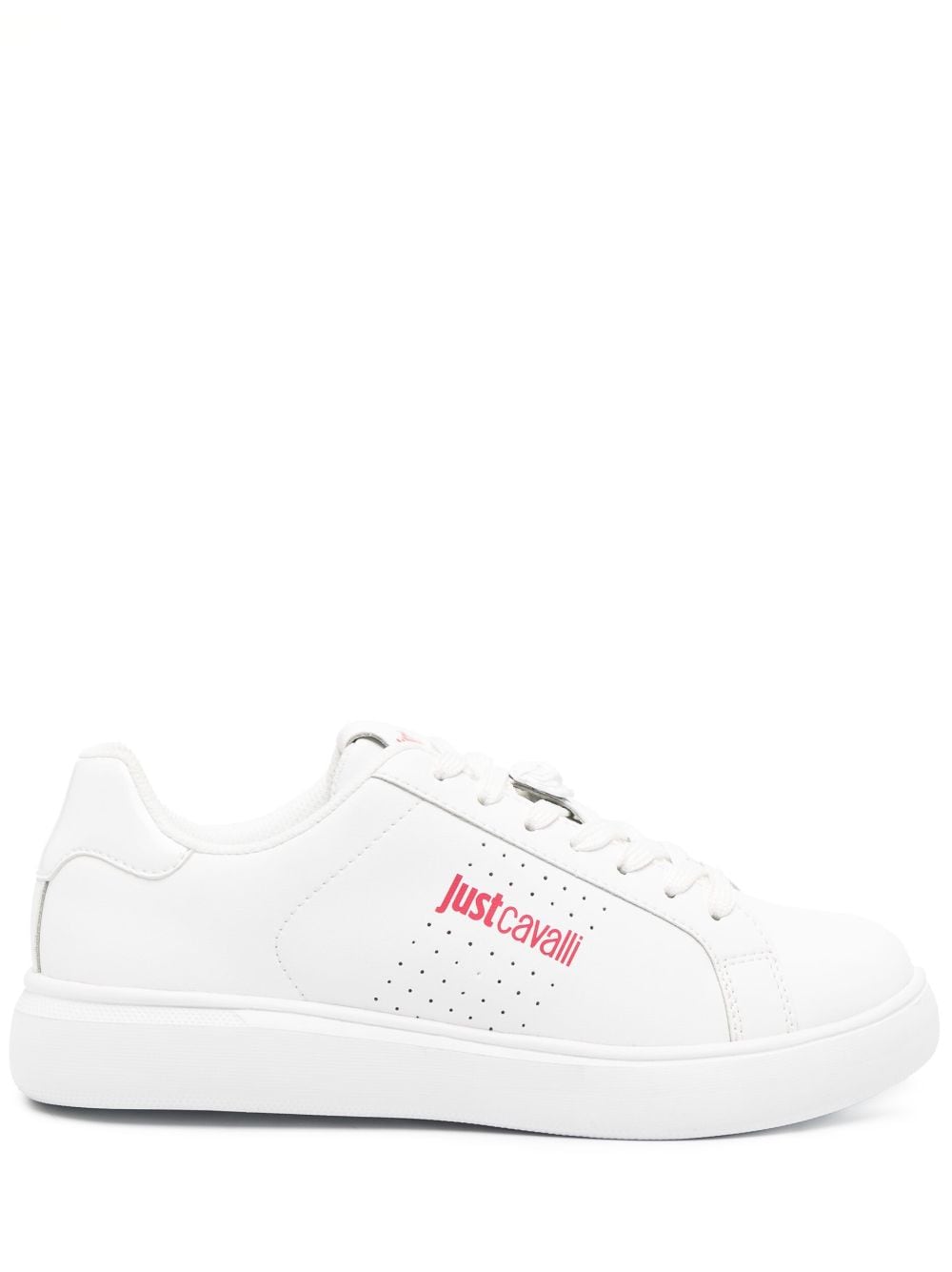 Just Cavalli Tiger Head-logo leather sneakers - White von Just Cavalli