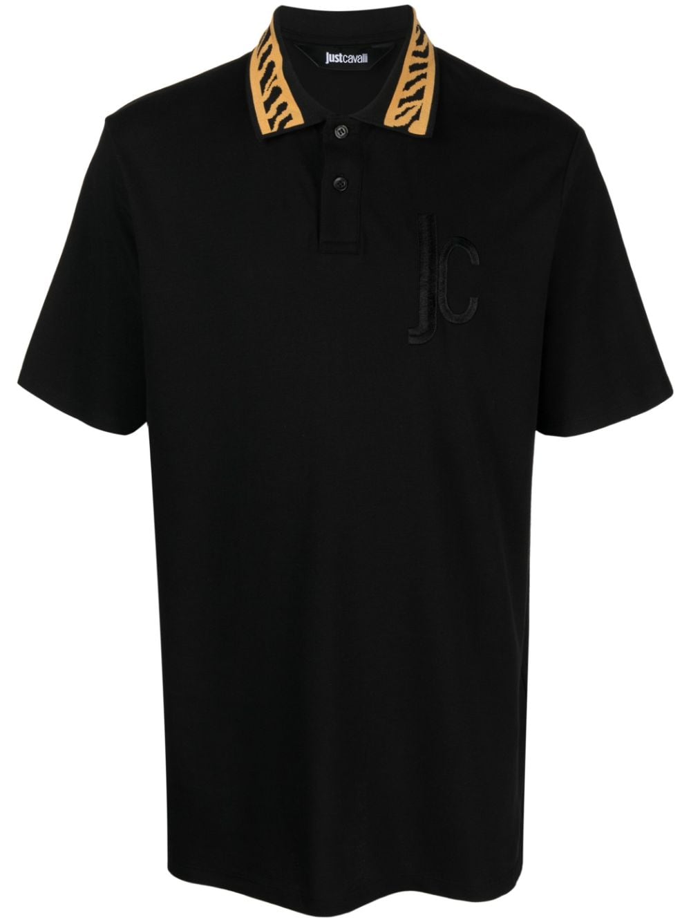 Just Cavalli chenille logo-patch cotton polo shirt - Black von Just Cavalli