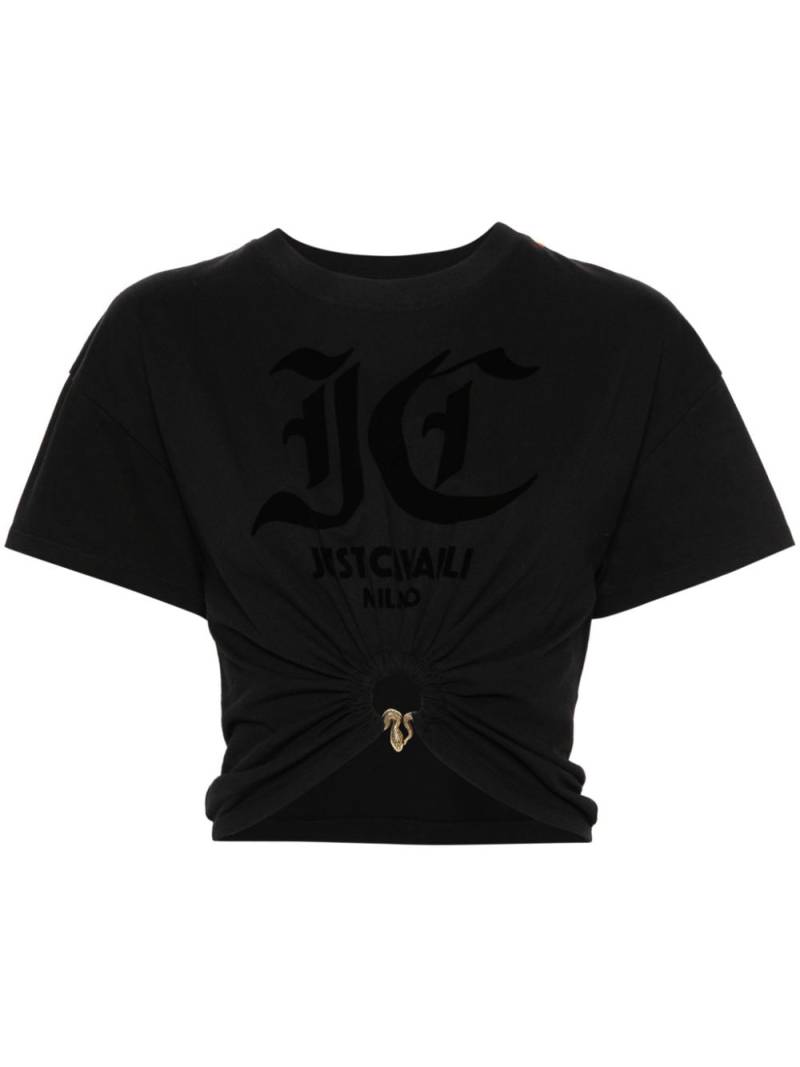 Just Cavalli flocked logo cropped top - Black von Just Cavalli