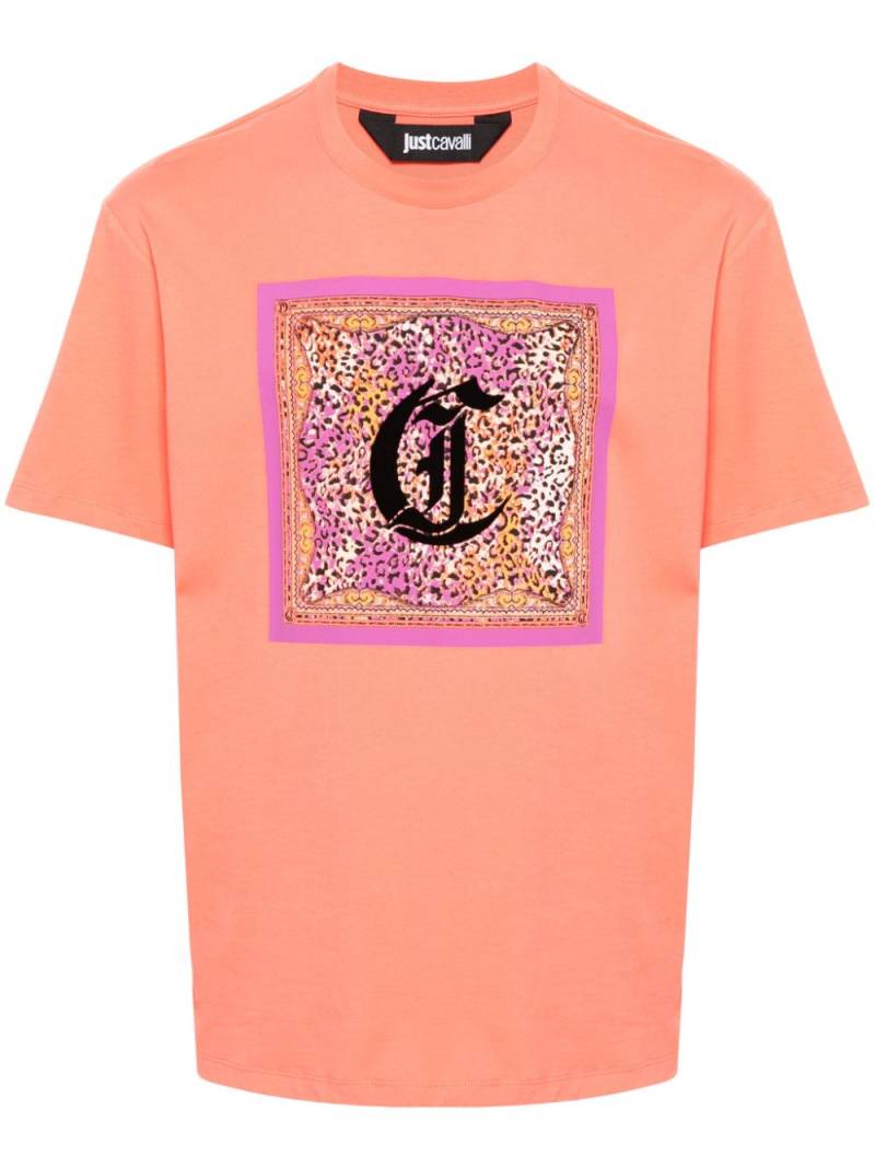 Just Cavalli flocked-monogram T-shirt - Orange von Just Cavalli