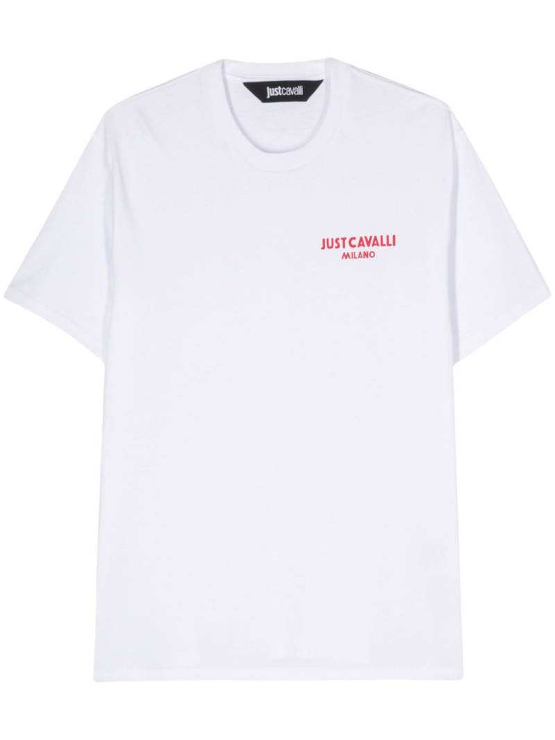 Just Cavalli logo-flocked cotton T-shirt - White von Just Cavalli