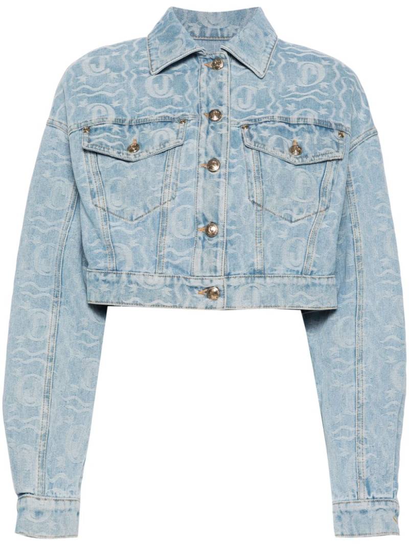 Just Cavalli logo-jacquard cropped denim jacket - Blue von Just Cavalli