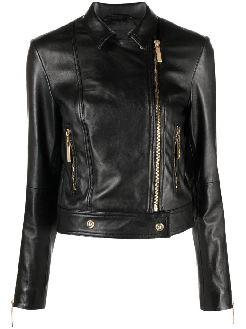 Just Cavalli logo-patch leather jacket - Black von Just Cavalli